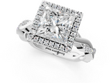 White gold Princess Cut Halo Twisted Band Four-Prong Ring_47