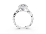 White gold Princess Cut Halo Twisted Band Four-Prong Ring_49