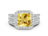 White gold Princess Cut Halo Yellow Sapphire Ring with Split Shank and Four-Prong Setting_24