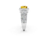 White gold Princess Cut Halo Yellow Sapphire Ring with Split Shank and Four-Prong Setting_26