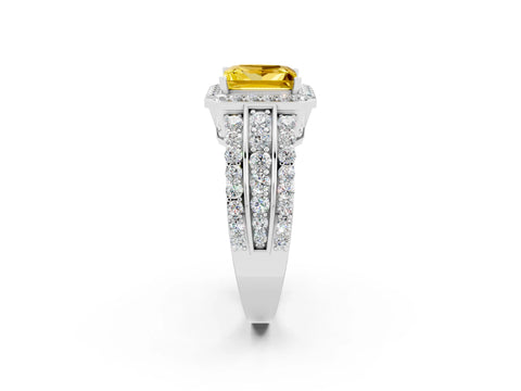 White gold Princess Cut Halo Yellow Sapphire Ring with Split Shank and Four-Prong Setting_26