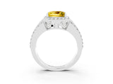 White gold Princess Cut Halo Yellow Sapphire Ring with Split Shank and Four-Prong Setting_27