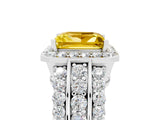 White gold Princess Cut Halo Yellow Sapphire Ring with Split Shank and Four-Prong Setting_29
