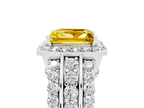 White gold Princess Cut Halo Yellow Sapphire Ring with Split Shank and Four-Prong Setting_29