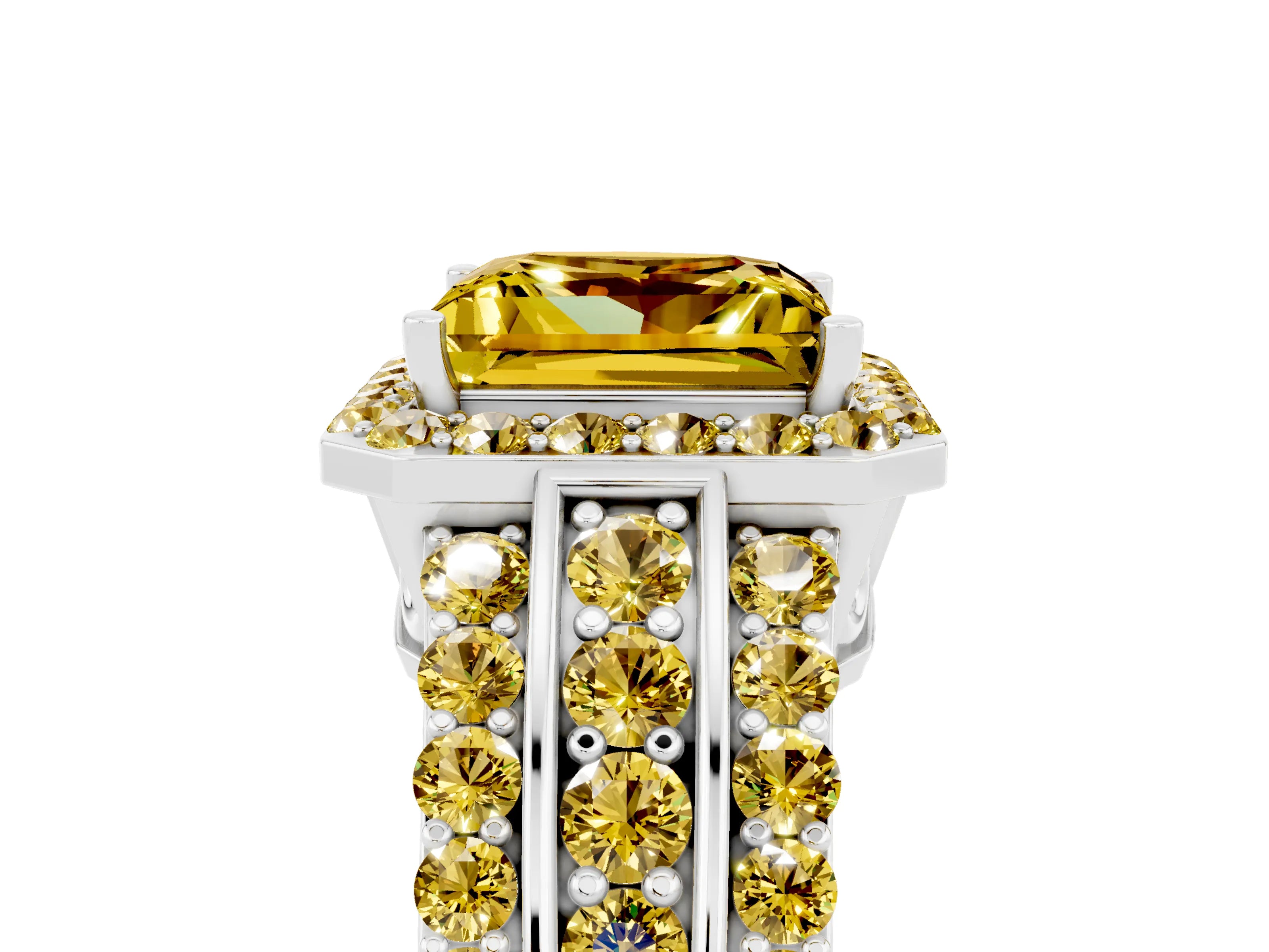 White gold Princess Cut Halo Yellow Sapphire Ring with Split Shank and Four-Prong Setting_5