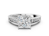 White gold Princess Cut Milgrain Channel Set Engagement Ring with Solitaire Prong Setting_109