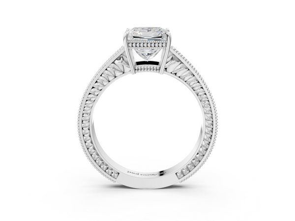 Silver 2.05 Carat F VVS1 Princess Diamond Engagement Ring with Milgrain Channel Set Band and Prong Setting