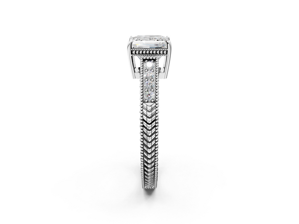 Platinum 3.01 Carat F VS1 Round Diamond Engagement Ring with Milgrain Channel Set Band and Prong Setting