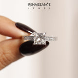 Platinum 3.01 Carat F VS1 Round Diamond Engagement Ring with Milgrain Channel Set Band and Prong Setting