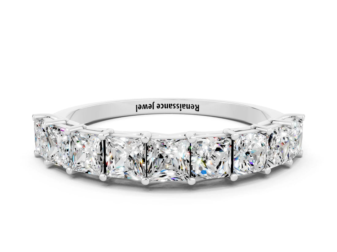 10K White Gold Princess Cut Moissanite Channel-Set Eternity Band with Prong Setting