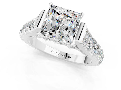 White gold Princess Cut Moissanite Classic Solitaire Ring with Pavé Band and Four-Prong Setting_1