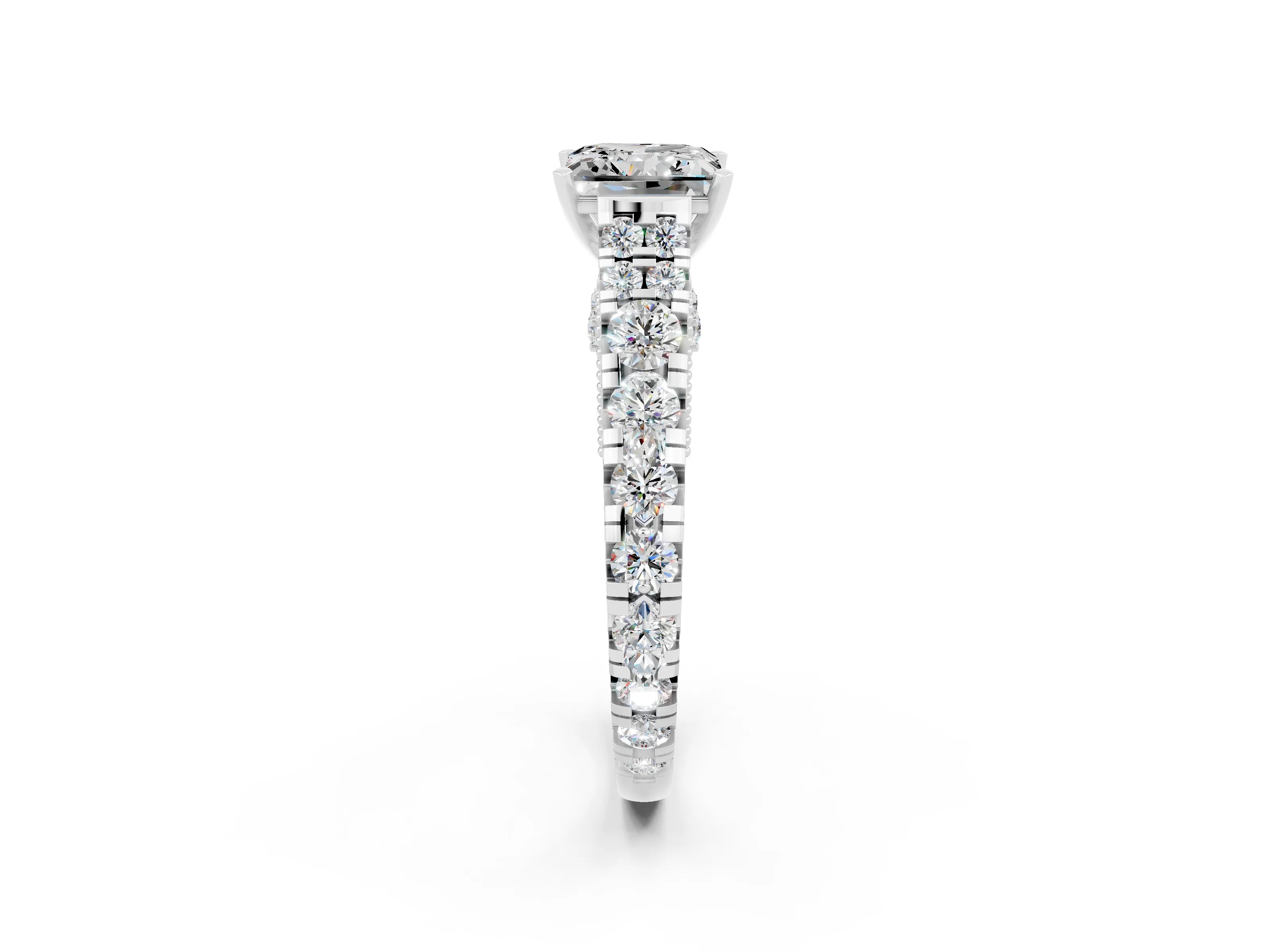 White gold Princess Cut Moissanite Classic Solitaire Ring with Pavé Band and Four-Prong Setting_2