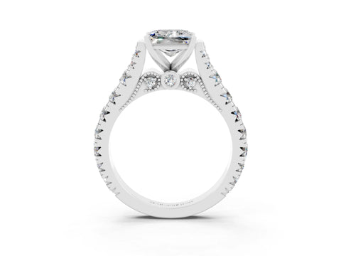 White gold Princess Cut Moissanite Classic Solitaire Ring with Pavé Band and Four-Prong Setting_3