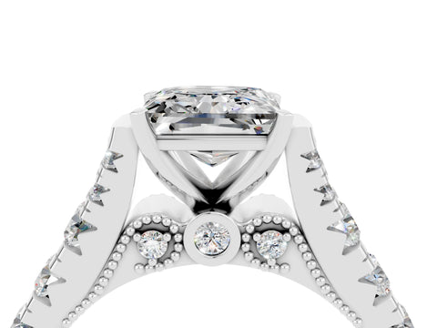 White gold Princess Cut Moissanite Classic Solitaire Ring with Pavé Band and Four-Prong Setting_4