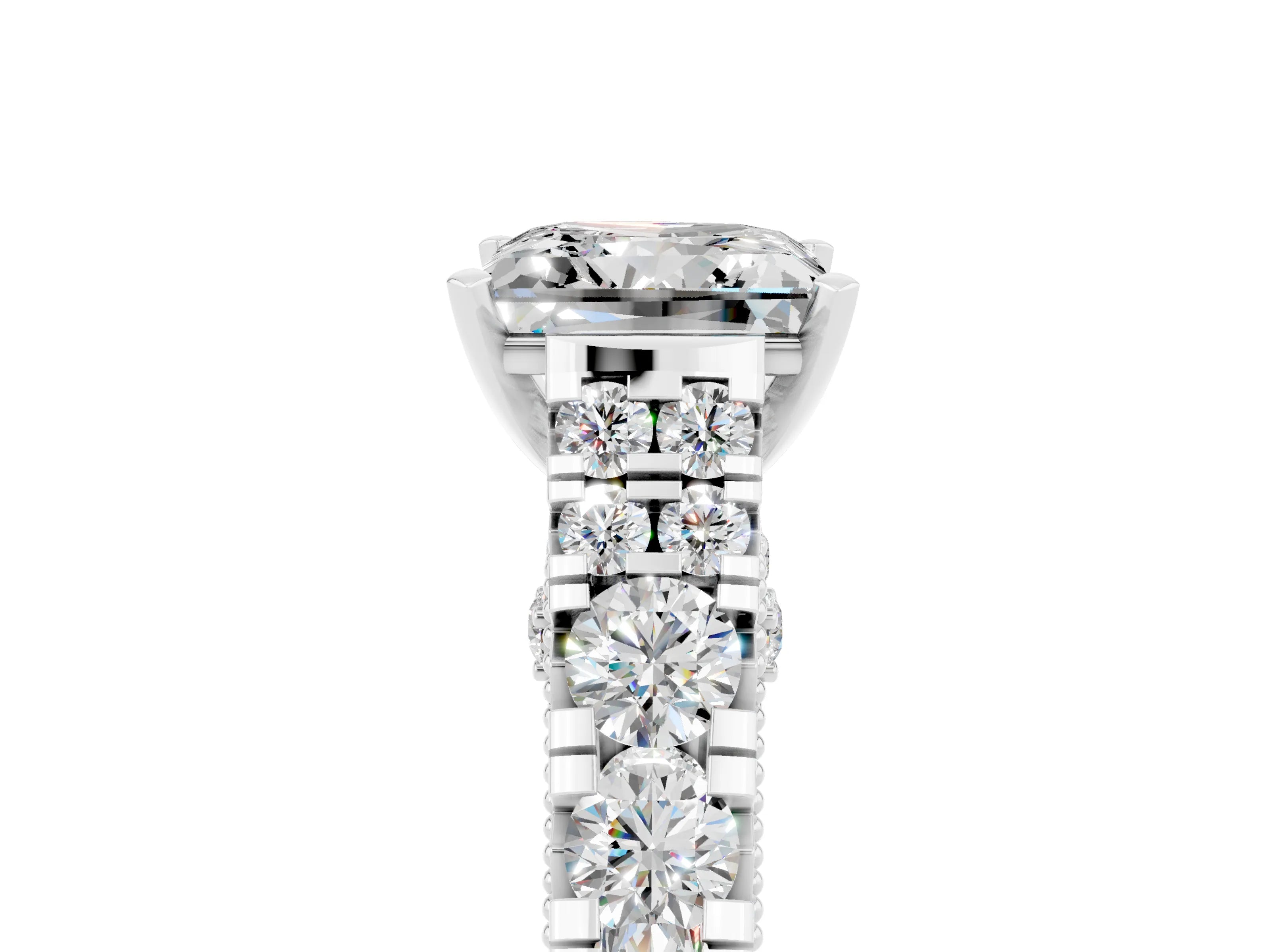 White gold Princess Cut Moissanite Classic Solitaire Ring with Pavé Band and Four-Prong Setting_5