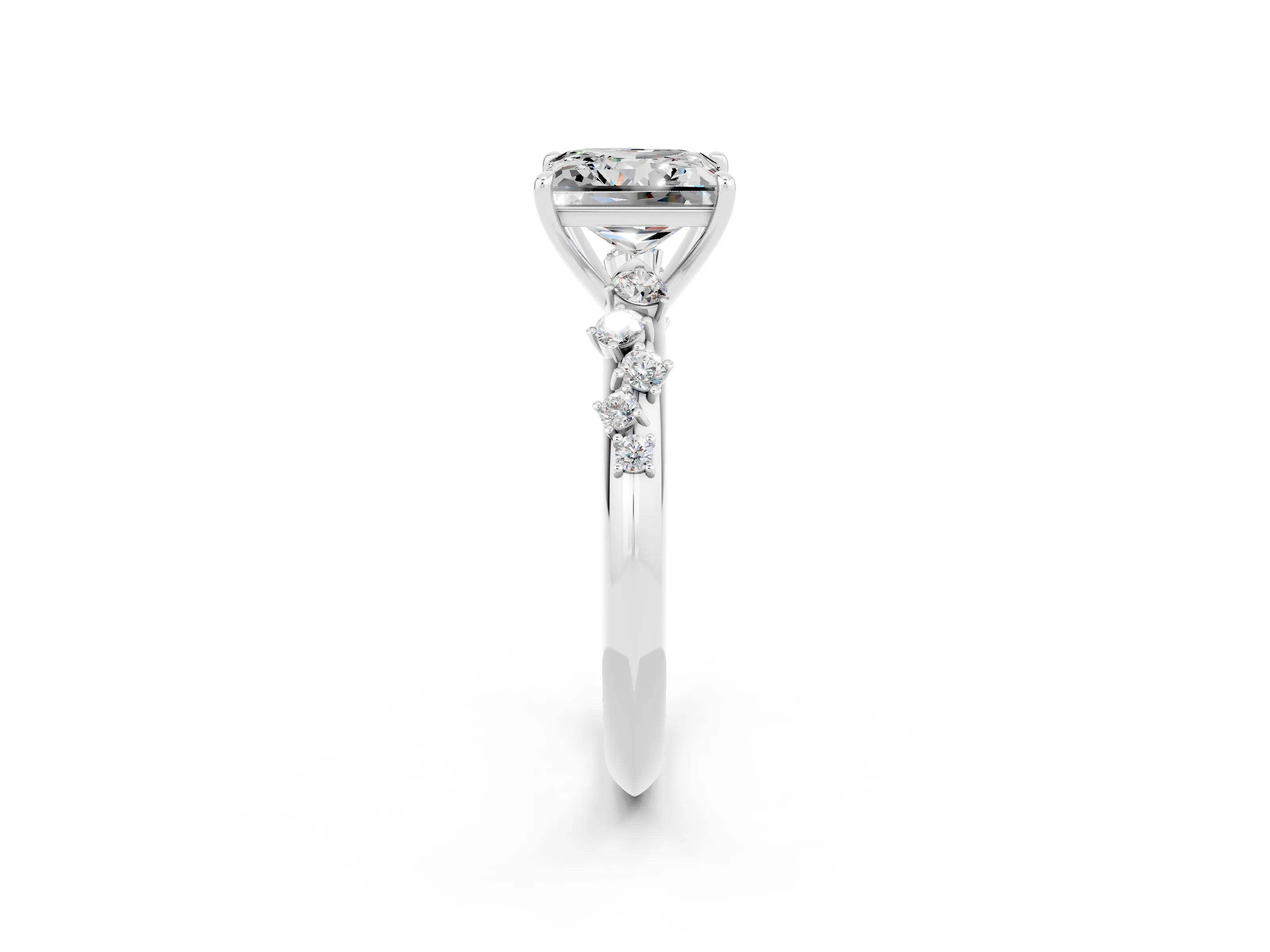 White gold Princess Cut Moissanite Cluster Side Stone Solitaire Ring with Prong Setting_26