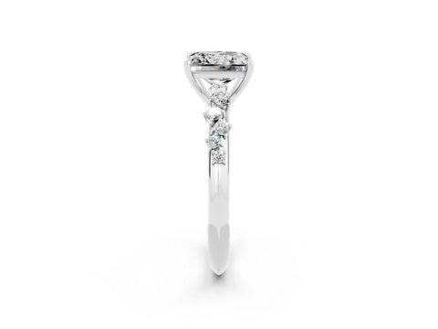White gold Princess Cut Moissanite Cluster Side Stone Solitaire Ring with Prong Setting_26