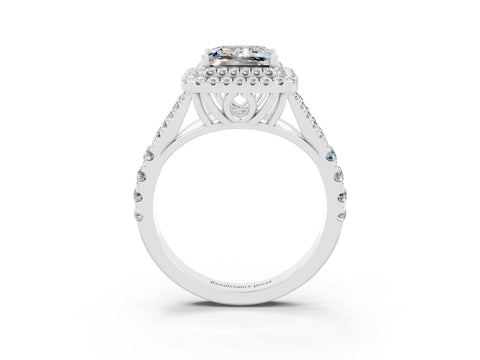 White gold Princess Cut Moissanite Double Halo Ring with Split Shank and Prong Setting_39