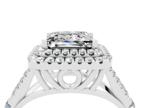 White gold Princess Cut Moissanite Double Halo Ring with Split Shank and Prong Setting_40
