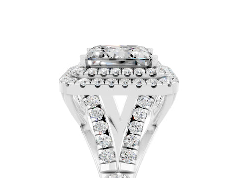 White gold Princess Cut Moissanite Double Halo Ring with Split Shank and Prong Setting_41