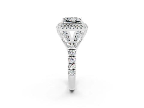 White gold Princess Cut Moissanite Double Halo Ring with Split Shank and Prong Setting_44