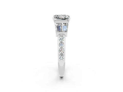 White gold Princess Cut Moissanite Engagement Ring with Baguette Side Stones and Channel Set Band_2
