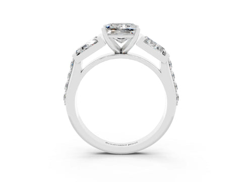 White gold Princess Cut Moissanite Engagement Ring with Baguette Side Stones and Channel Set Band_3