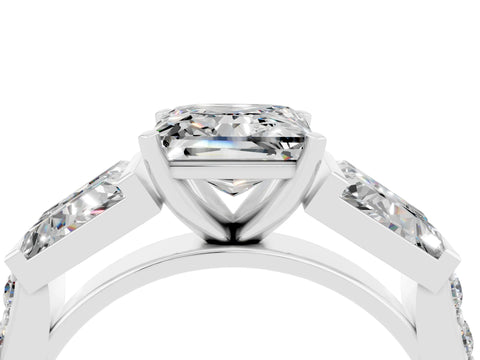 White gold Princess Cut Moissanite Engagement Ring with Baguette Side Stones and Channel Set Band_4