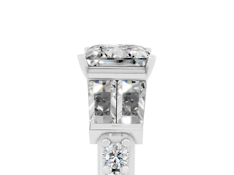 White gold Princess Cut Moissanite Engagement Ring with Baguette Side Stones and Channel Set Band_5