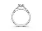 White gold Princess Cut Moissanite Engagement Ring with Milgrain Channel Set Band and Prong Setting_3