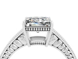 White gold Princess Cut Moissanite Engagement Ring with Milgrain Channel Set Band and Prong Setting_4