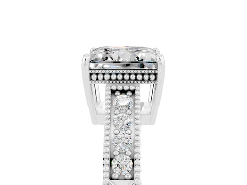 White gold Princess Cut Moissanite Engagement Ring with Milgrain Channel Set Band and Prong Setting_5