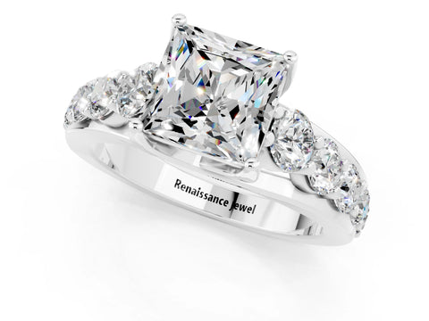 White gold Princess Cut Moissanite Engagement Ring with Pavé Band and Four-Prong Setting_1
