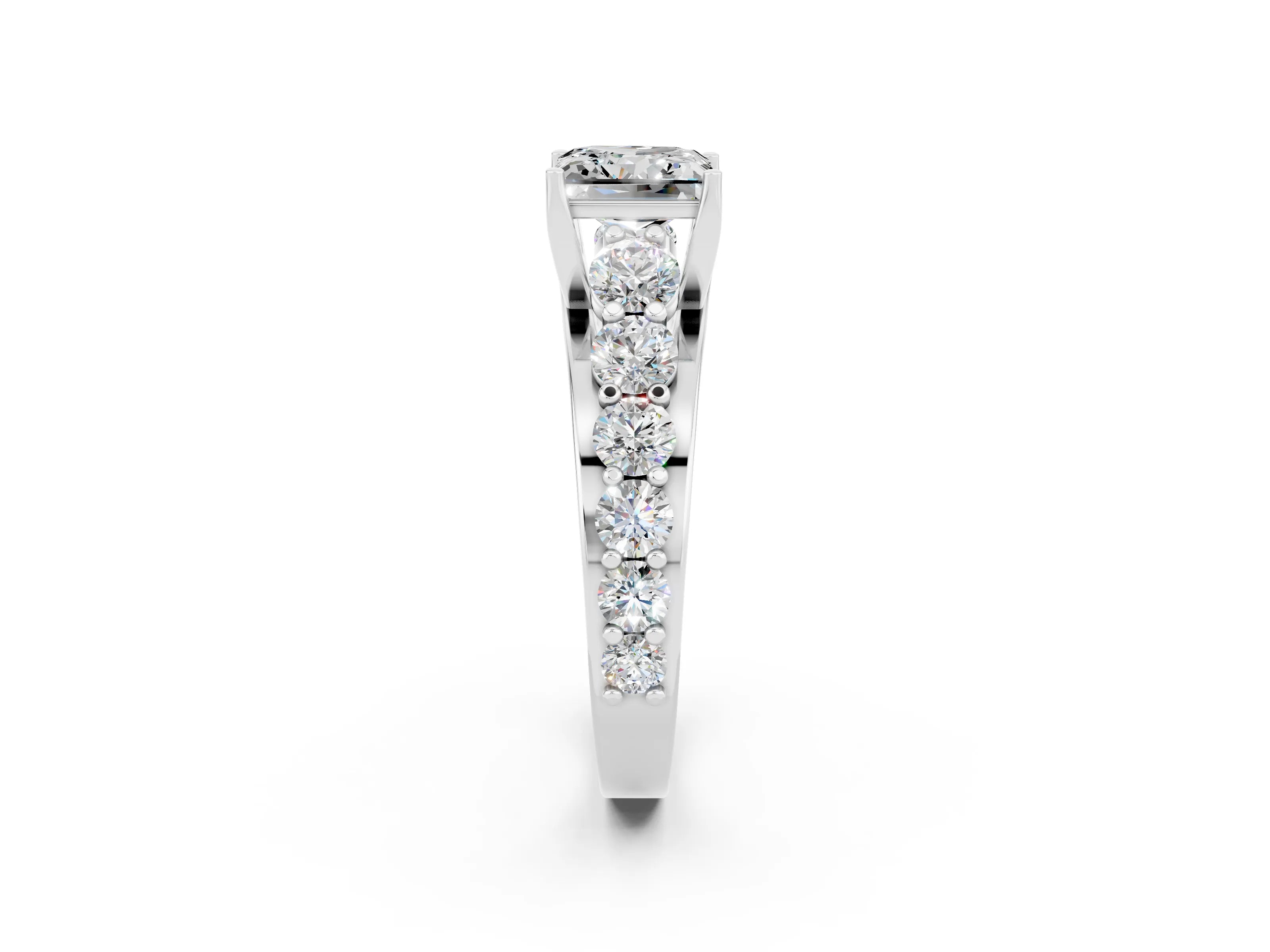 White gold Princess Cut Moissanite Engagement Ring with Pavé Band and Four-Prong Setting_2