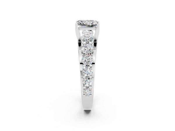 Silver Princess Cut Moissanite Engagement Ring with Pavé Band and Four-Prong Setting