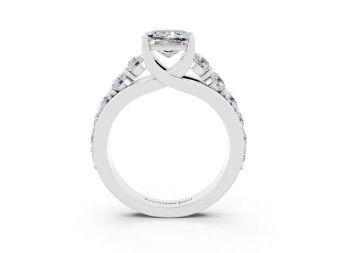 White gold Princess Cut Moissanite Engagement Ring with Pavé Band and Four-Prong Setting_3