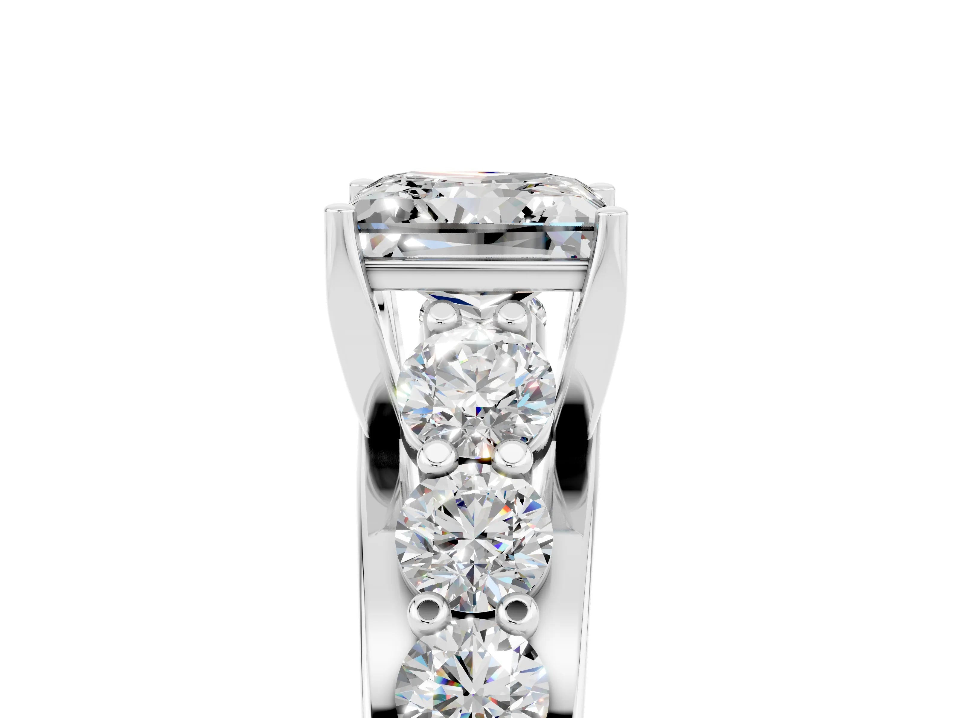 White gold Princess Cut Moissanite Engagement Ring with Pavé Band and Four-Prong Setting_5