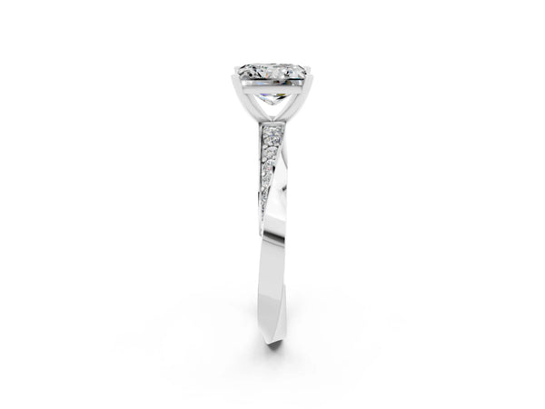 Silver Princess Cut Moissanite Engagement Ring with Side Stone Accents and Four-Prong Setting