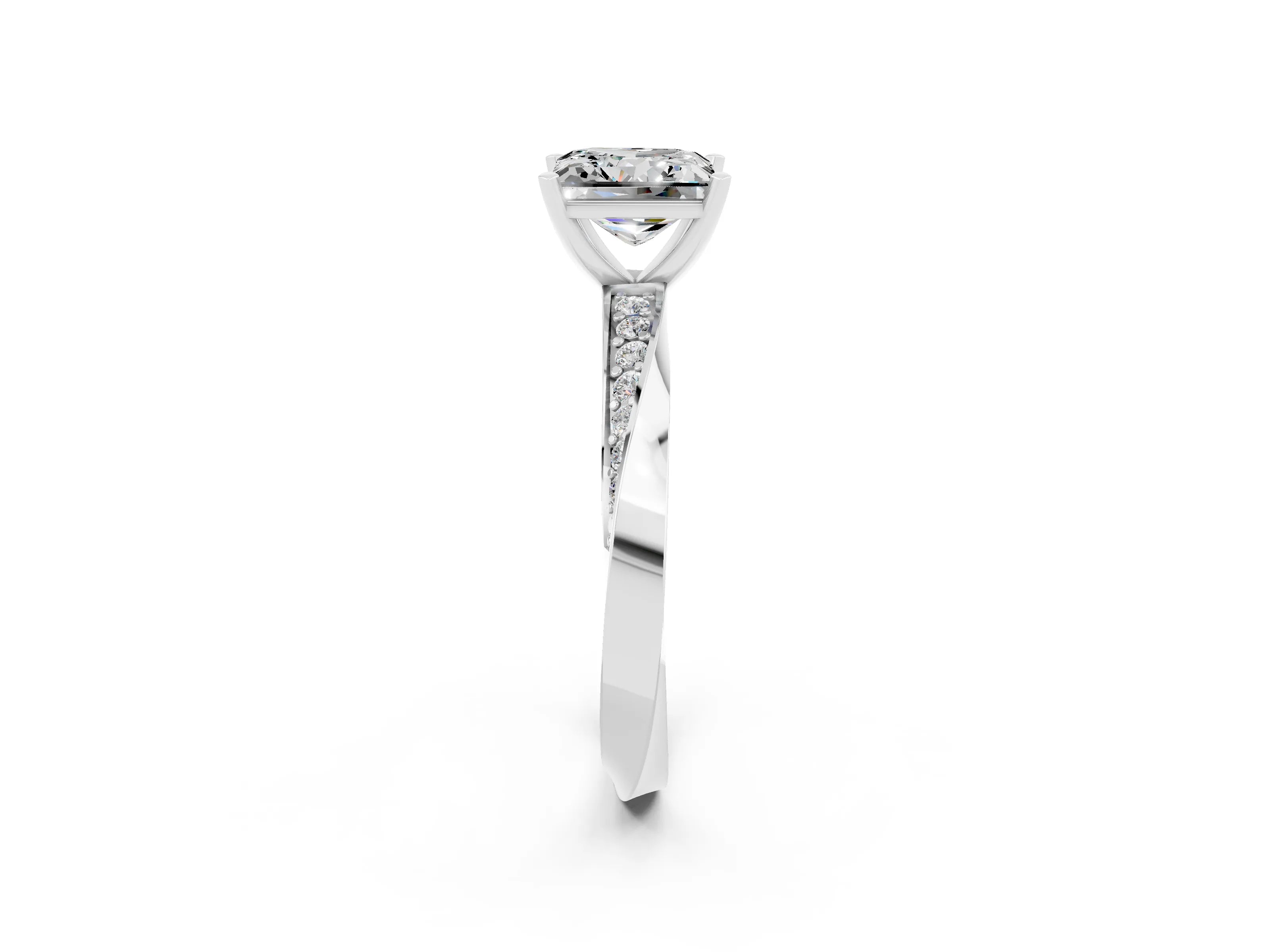 White gold Princess Cut Moissanite Engagement Ring with Side Stone Accents and Four-Prong Setting_41