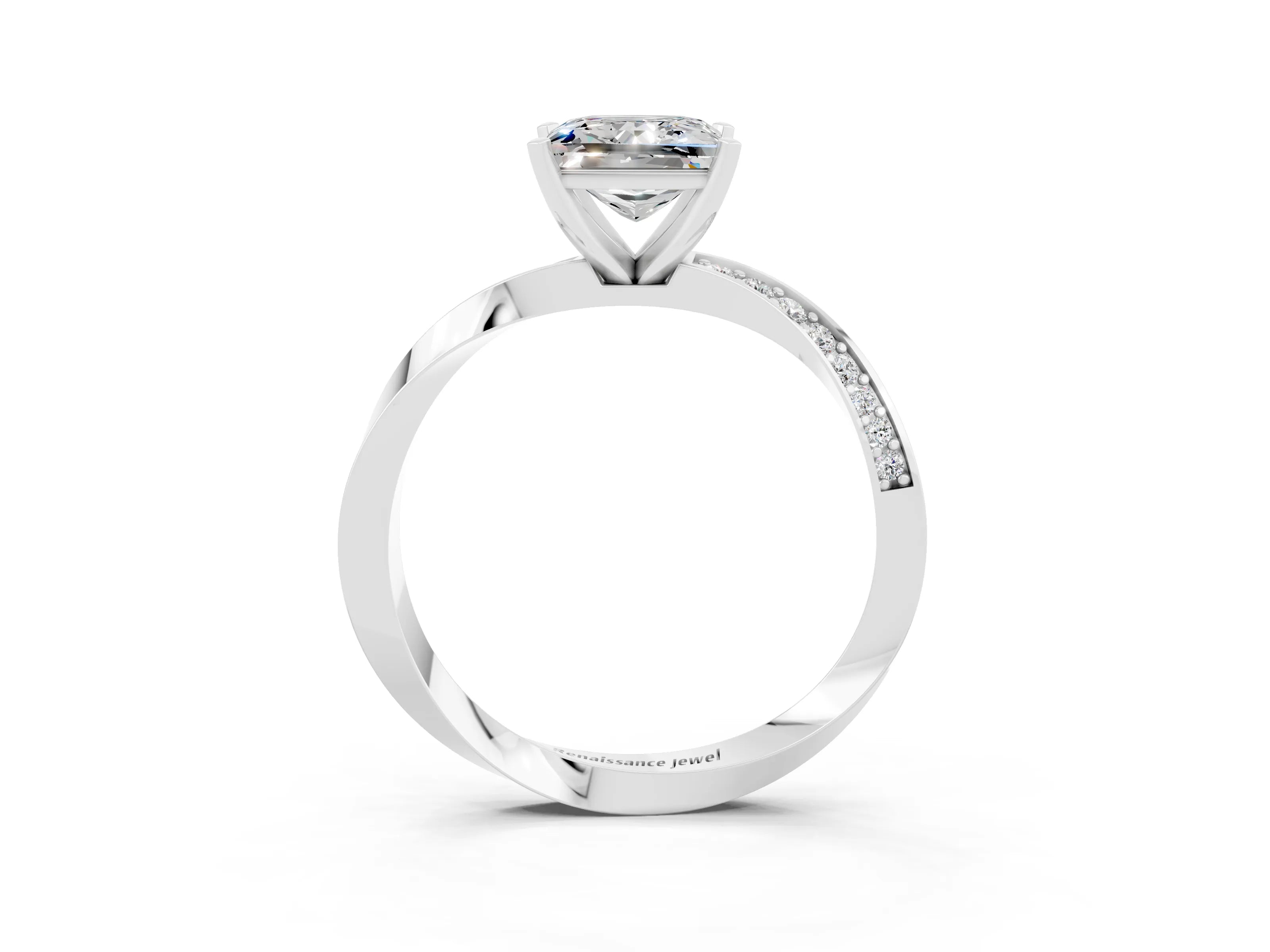 White gold Princess Cut Moissanite Engagement Ring with Side Stone Accents and Four-Prong Setting_42