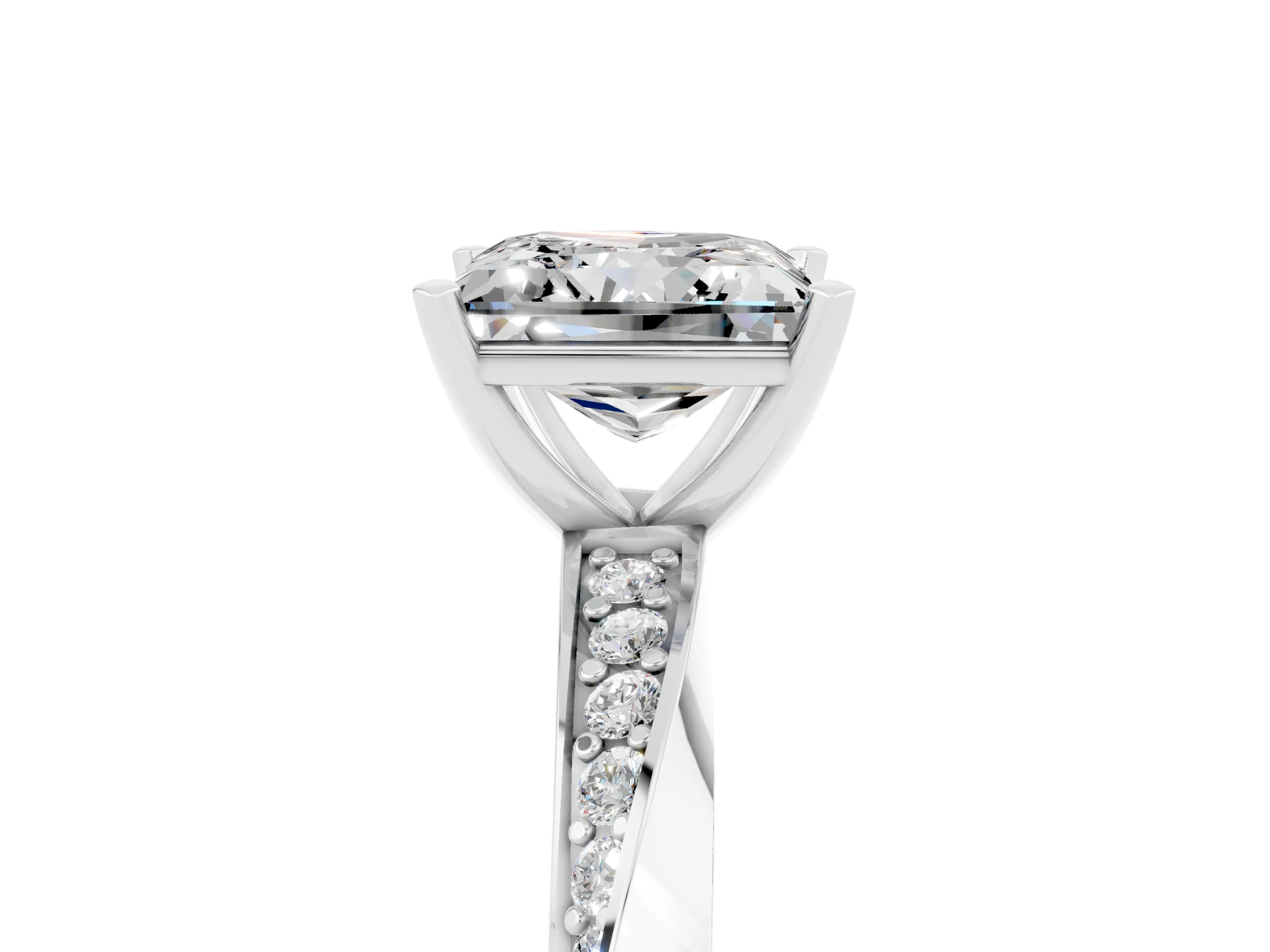 White gold Princess Cut Moissanite Engagement Ring with Side Stone Accents and Four-Prong Setting_44