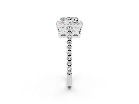 White gold Princess Cut Moissanite Halo Engagement Ring with Pavé Band and Prong Setting_14