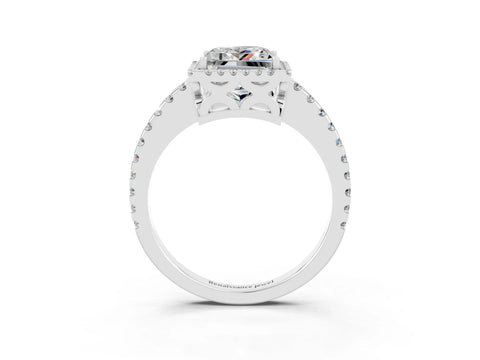 White gold Princess Cut Moissanite Halo Engagement Ring with Pavé Band and Prong Setting_15