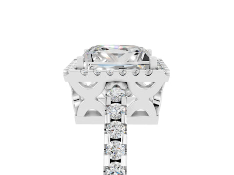 White gold Princess Cut Moissanite Halo Engagement Ring with Pavé Band and Prong Setting_17