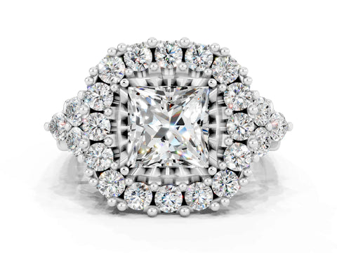 White gold Princess Cut Moissanite Halo Ring with Pavé Band and Four-Prong Setting_12