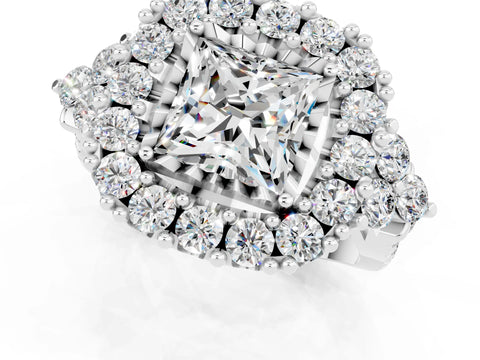 White gold Princess Cut Moissanite Halo Ring with Pavé Band and Four-Prong Setting_13