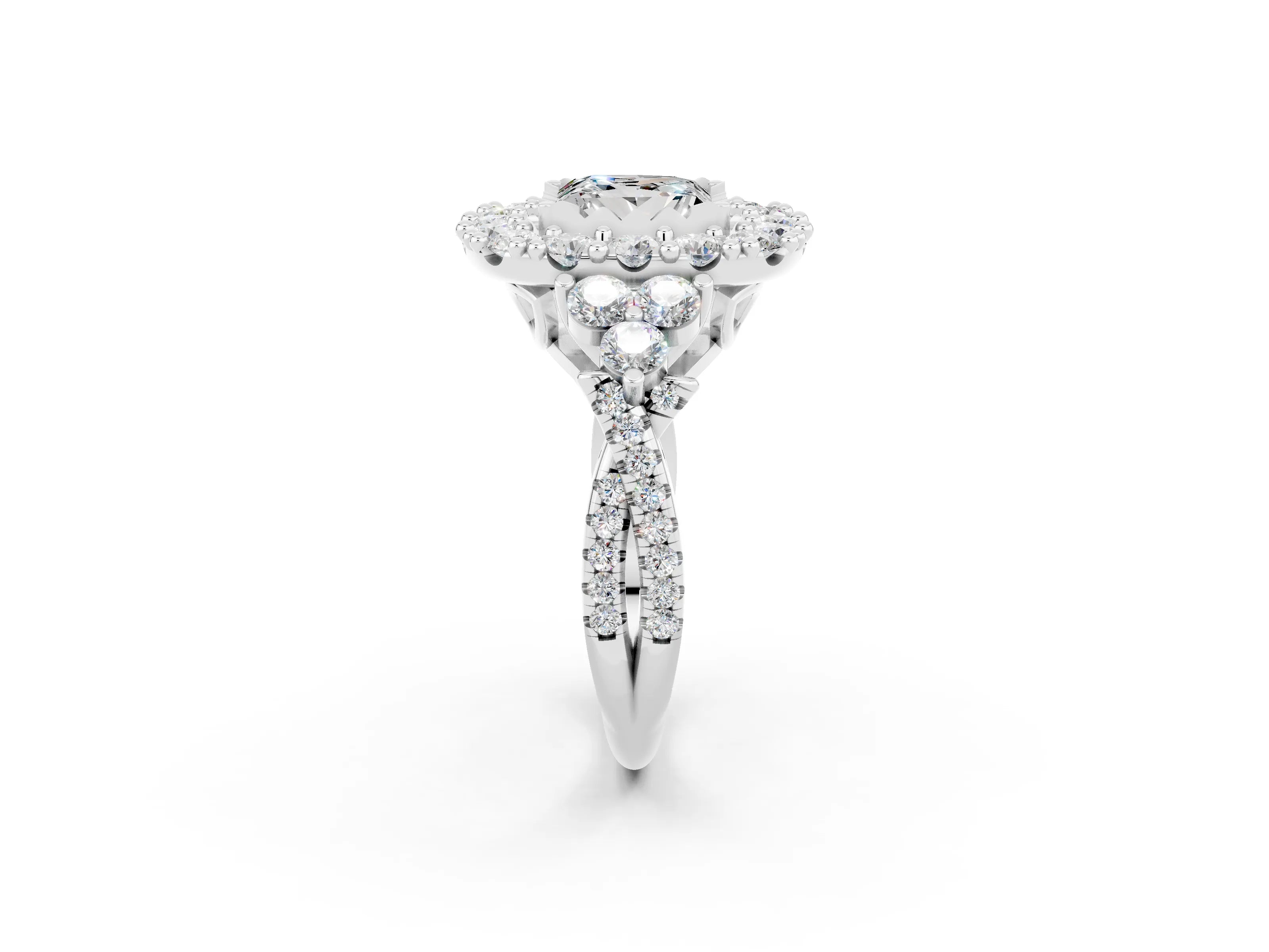 White gold Princess Cut Moissanite Halo Ring with Pavé Band and Four-Prong Setting_14