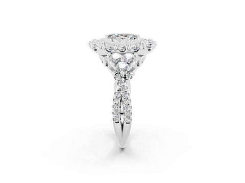 White gold Princess Cut Moissanite Halo Ring with Pavé Band and Four-Prong Setting_14