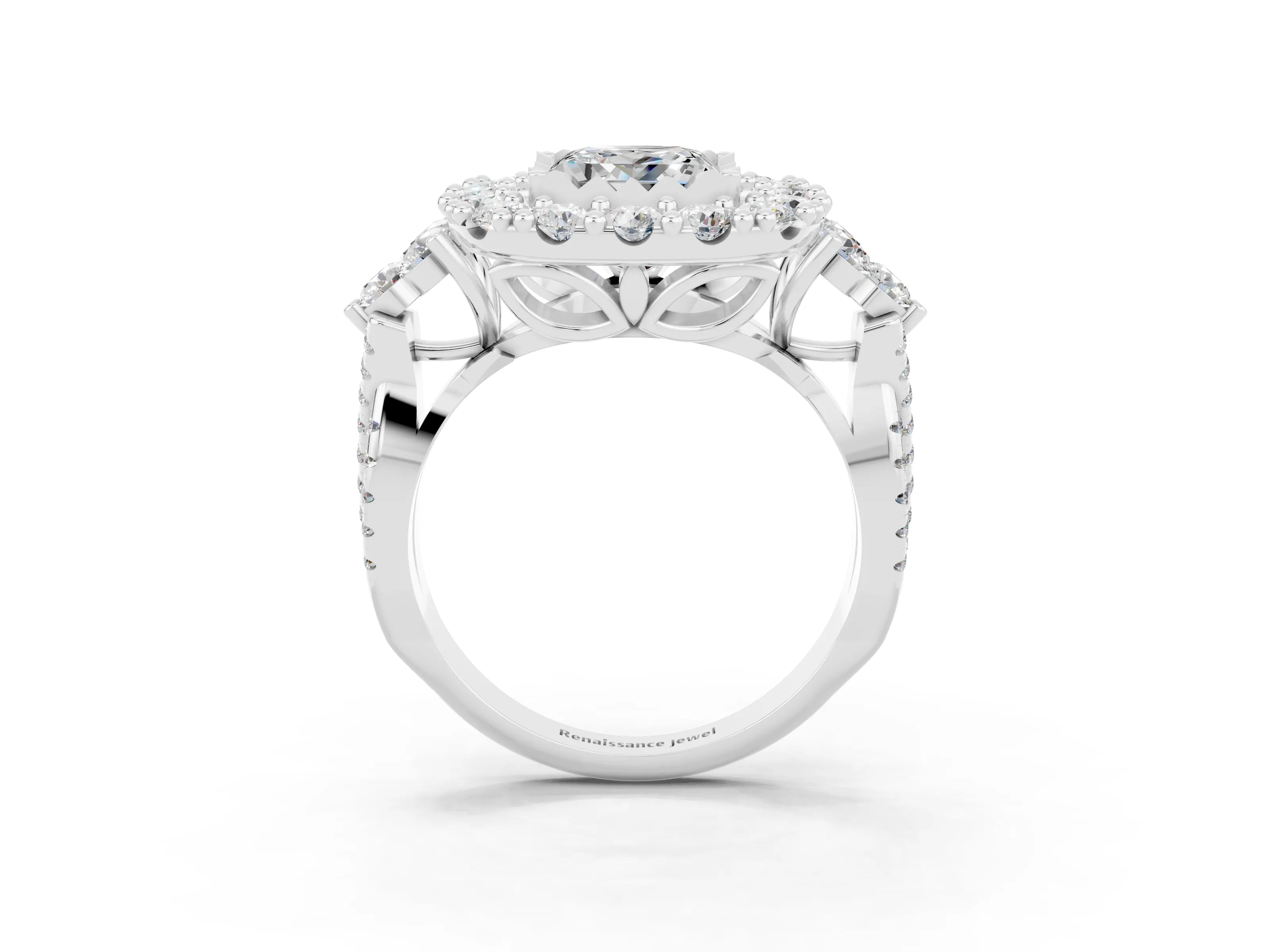 White gold Princess Cut Moissanite Halo Ring with Pavé Band and Four-Prong Setting_15