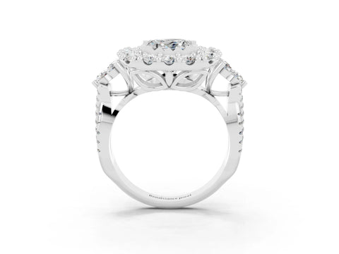 White gold Princess Cut Moissanite Halo Ring with Pavé Band and Four-Prong Setting_15